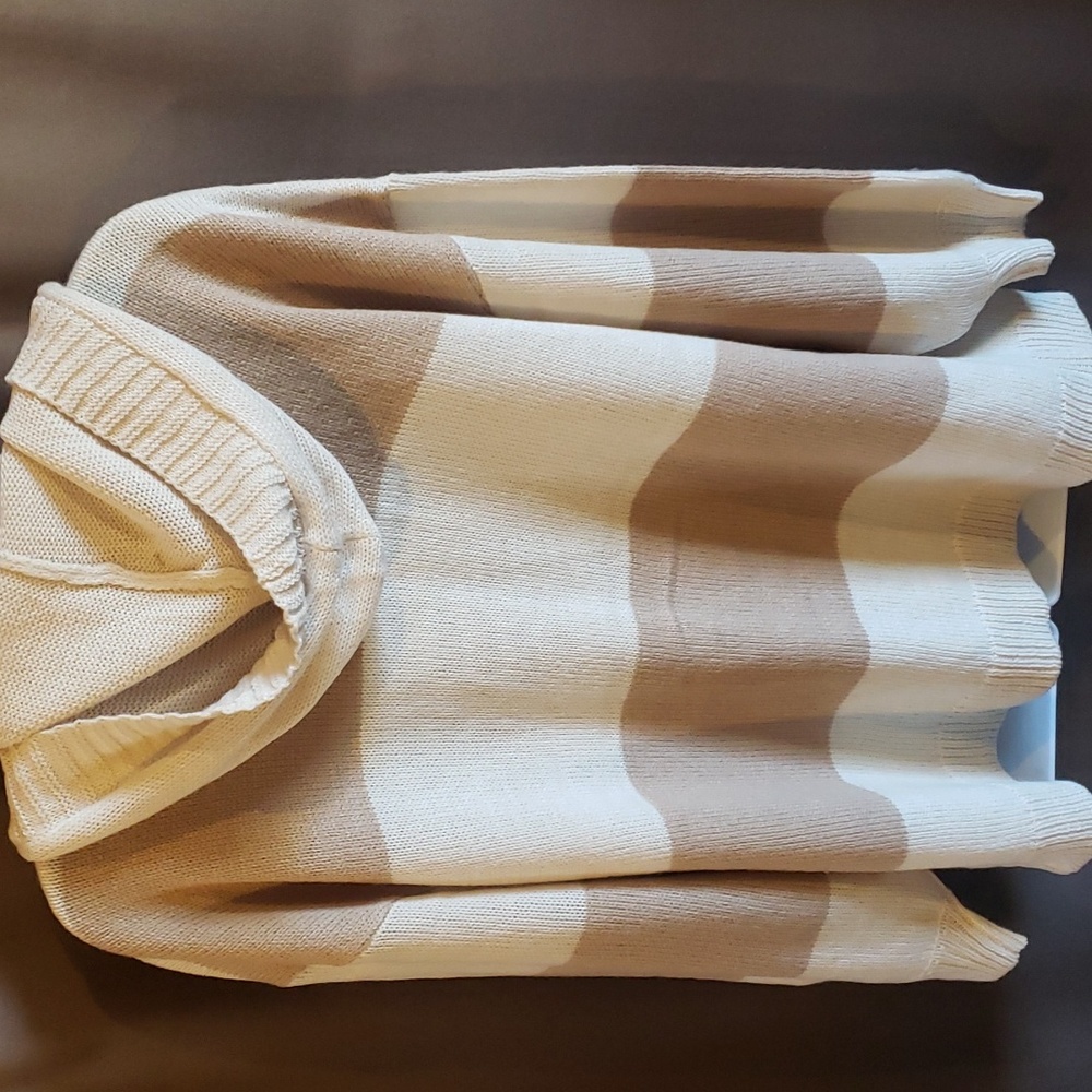 Cream Striped Hooded Cardigan Size Small NEW - Picture 6 of 10